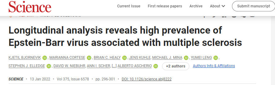 【Science】迄今为止最有力的证据! 多发性硬化（MS）是由EBV感染引起的