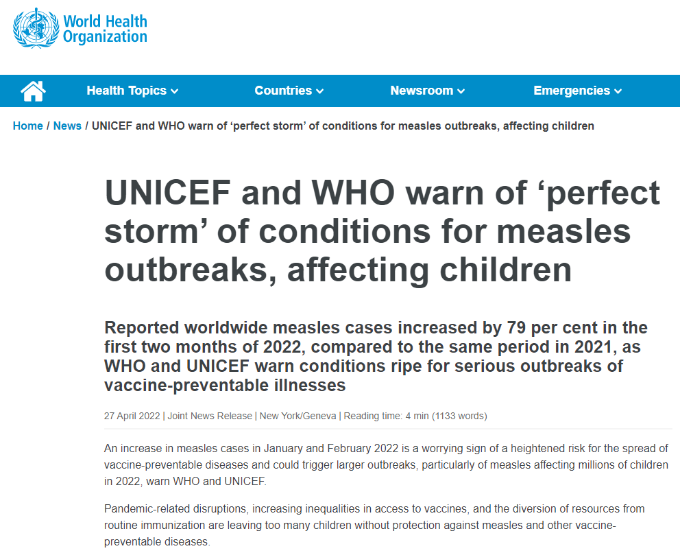 WHO和联合国儿童基金会共同发出警告--麻疹来袭！