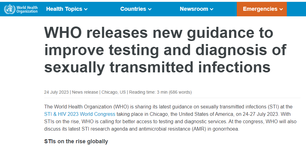 WHO最新发布！性病检测和诊断的新指南（附PDF下载）